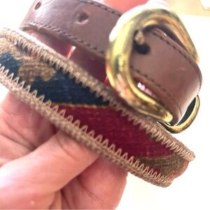 Vintage Tapestry Leather Belt with Distressed Buckle Size S